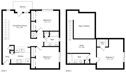 Floor plan for 3 beds, 2 baths, 1352 sqft